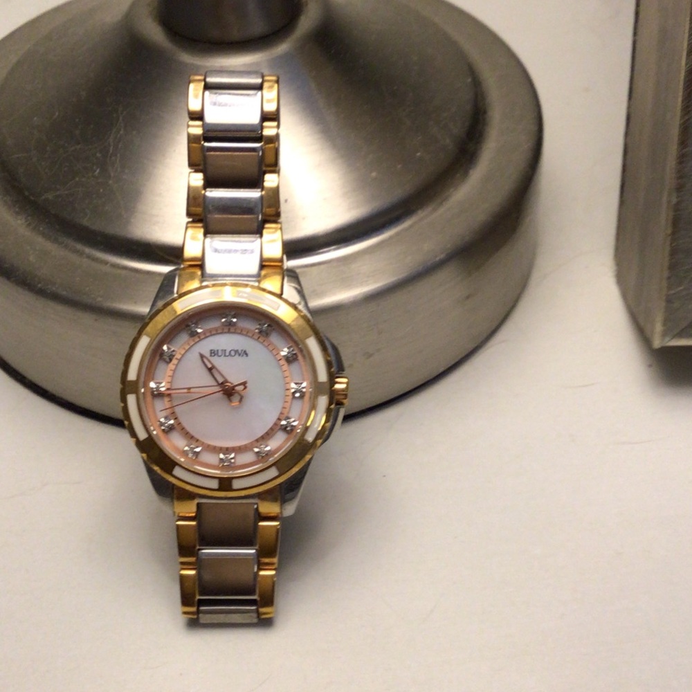 Bulova Two-Tone Gold and Silver Women's Watch with Mother-of-Pearl Dial